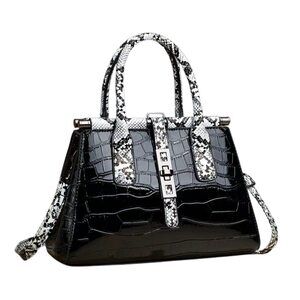 9780 Patent Faux Leather Satchel Handbag Crocodile Tote Purse Snakeskin